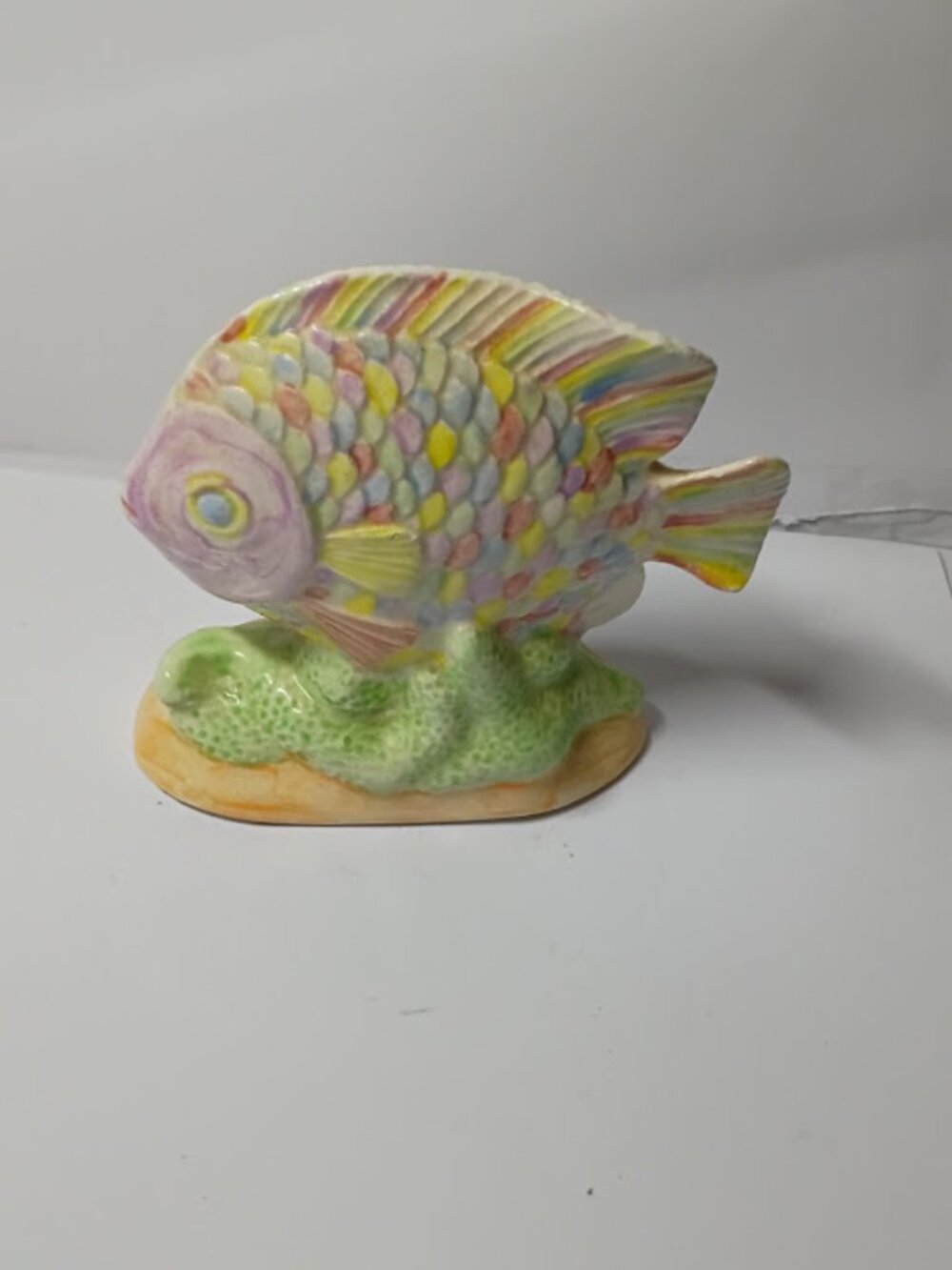 Vintage 1947 Hand-Painted Pastel Luster Ceramic Fish Figurine